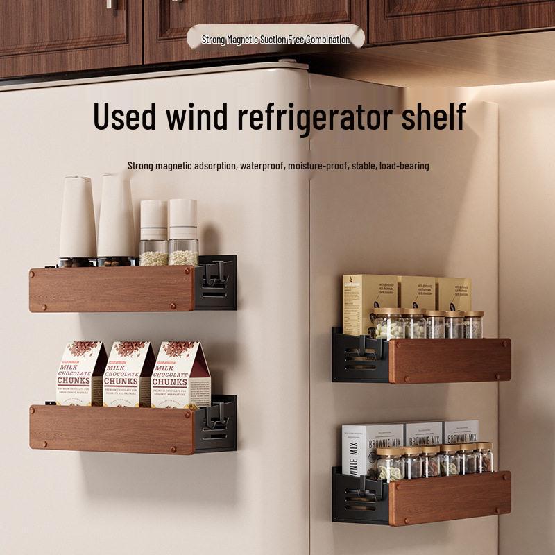 Dual-Layer Magnetic Kitchen Shelf for Refrigerator - Punch-Free Spice Rack Organizer