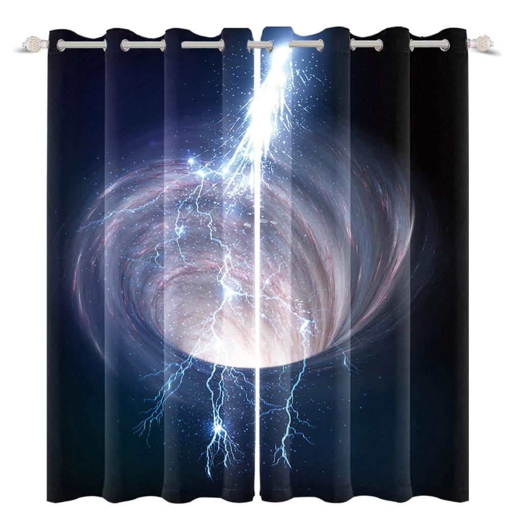 2pcs/set 3D Spacecraft Cabin Window Curtain Science Fiction Futurism Bedroom Living Room Decor Blackout Polyester Fabric Curtain