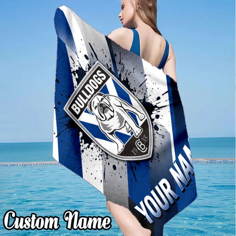 Custom Name Bulldogs Team Beach Towel - Soft, Ultra-Absorbent Microfiber, Lightweight, Perfect for Beach, Parties, Travel, Camping