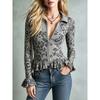 Women S Y2k Leopard Print Long Sleeve Knit Top Zip Ruffle Flare Sleeve Blouse