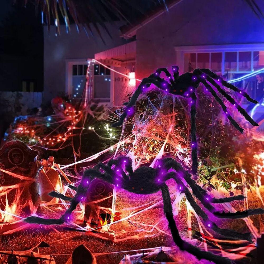 8 Modes Luminous Halloween Spider Glow Scary Giant Spider Practical LED Spider Net  Garden Yard
