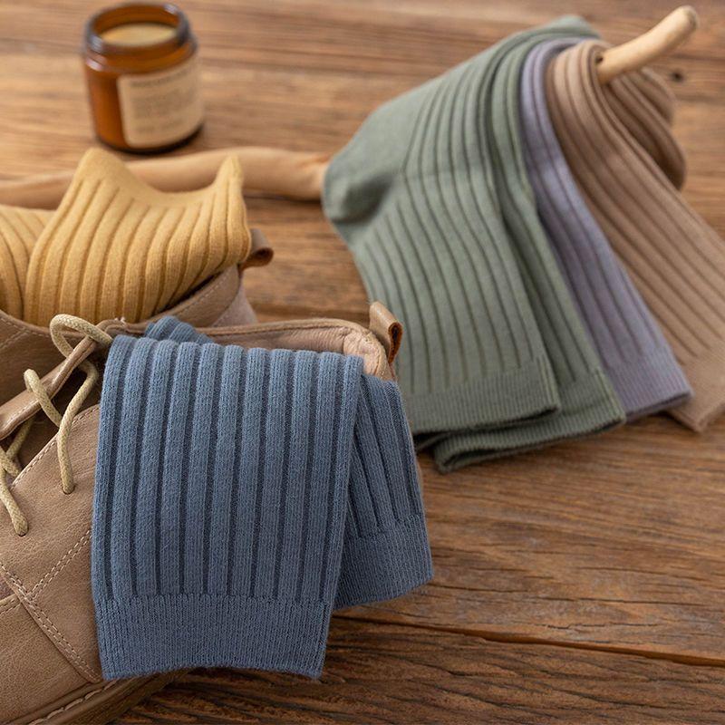 5 Pairs Pure Cotton Socks for Men's Autumn and Winter Thickened Long Staple Cotton Odor Proof Business Leisure Medium Tube Socks