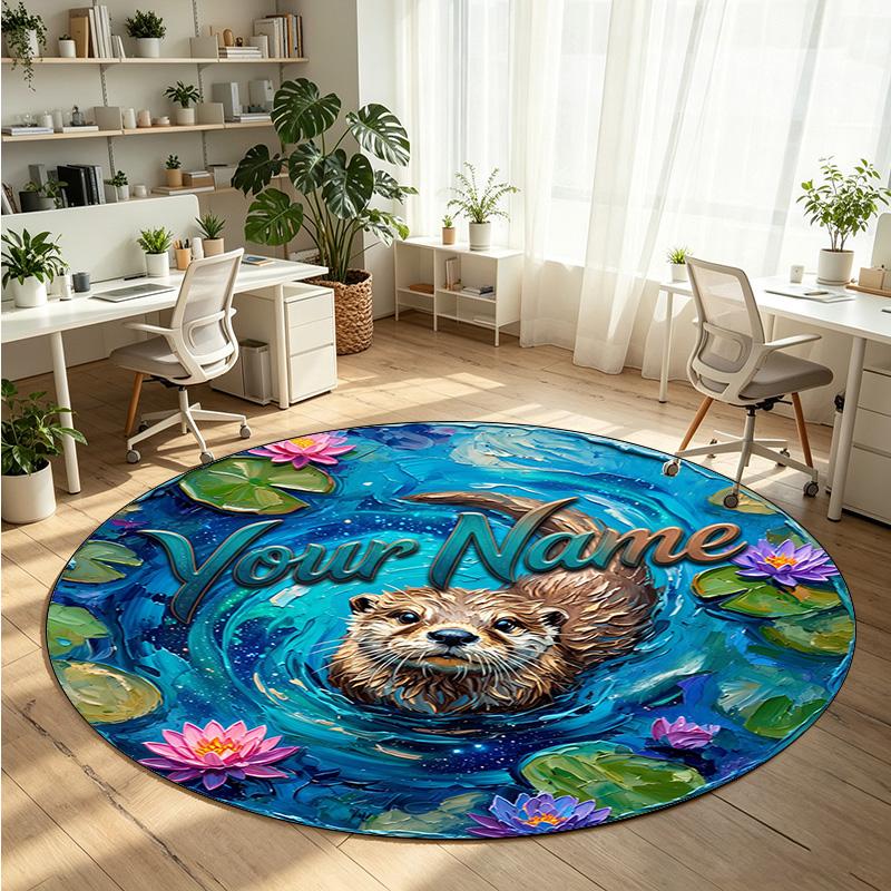 Ocean Sea (14) Theme Round Crystal Velvet Rug Custom Name Text Personalized Floor Mat Home Decor Non Slip Crystal Carpet