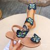 Summer New Bohemian Flat Slippers Wearing Ethnic Style Butterfly Toe Beach Sandals for Women Size 43