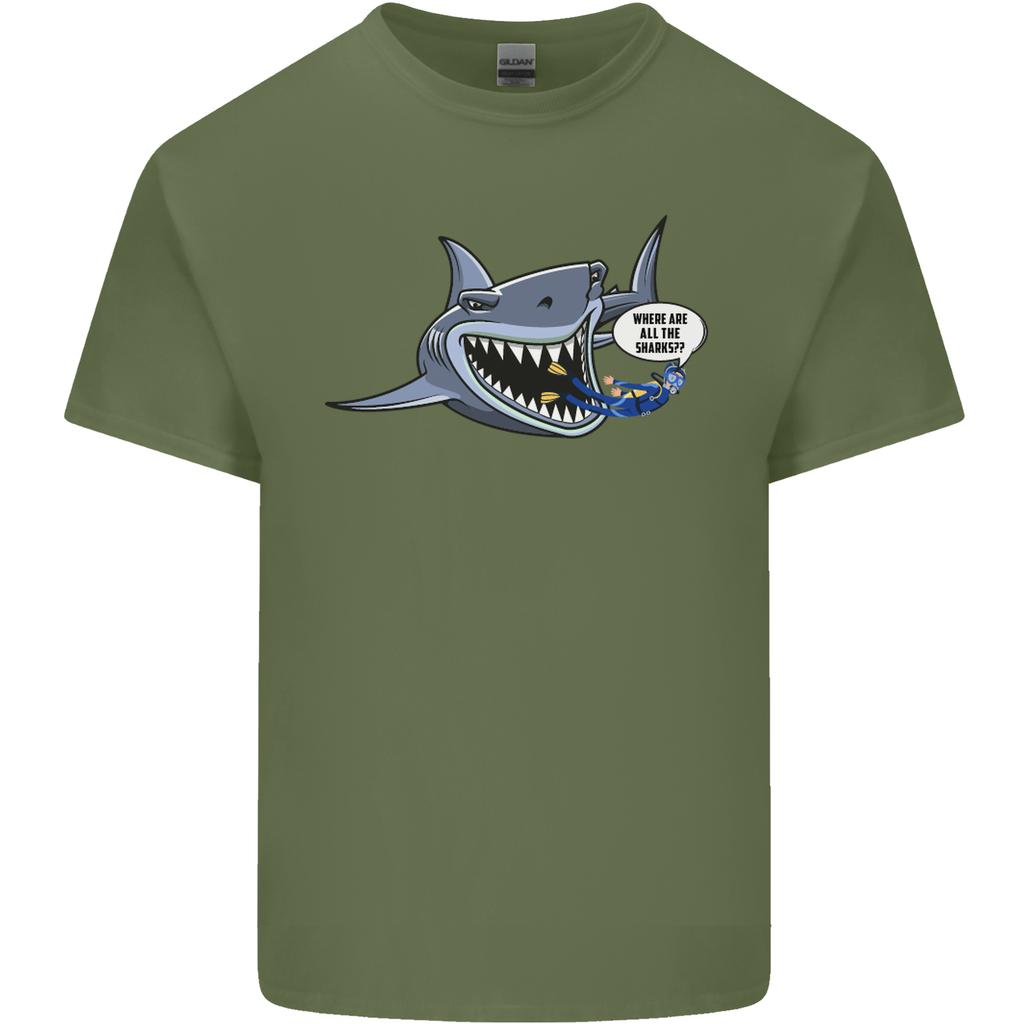 Where Are the Sharks Scuba Diving Diver Unisexs Light Cotton TShirt