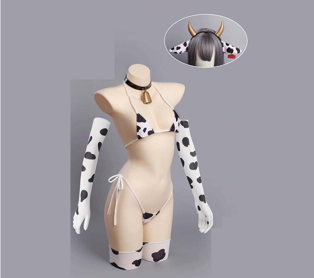Pupubanbanya Lavender Dairy Cow Print Bikini Cosplay Costume, Christmas, Halloween, Mini Bikini, Super Sexy, Size L