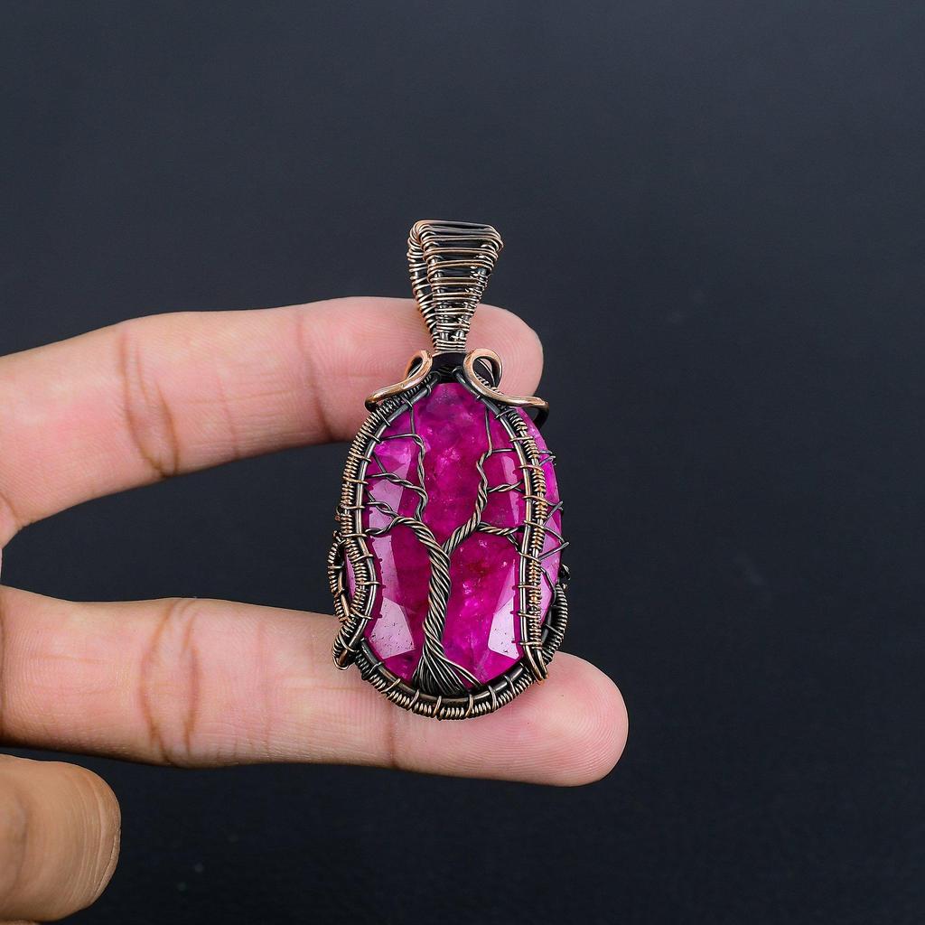 Ruby Pendant Gemstone Jewelry, 999 Copper Wire Wrapped Handmade Pendant, Latest Design Jewelry