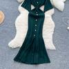 Sommer Damer Elegant V-hals Enkeltspent Strikket Futteral Genser Lang Maxi Fishtail Kjoler