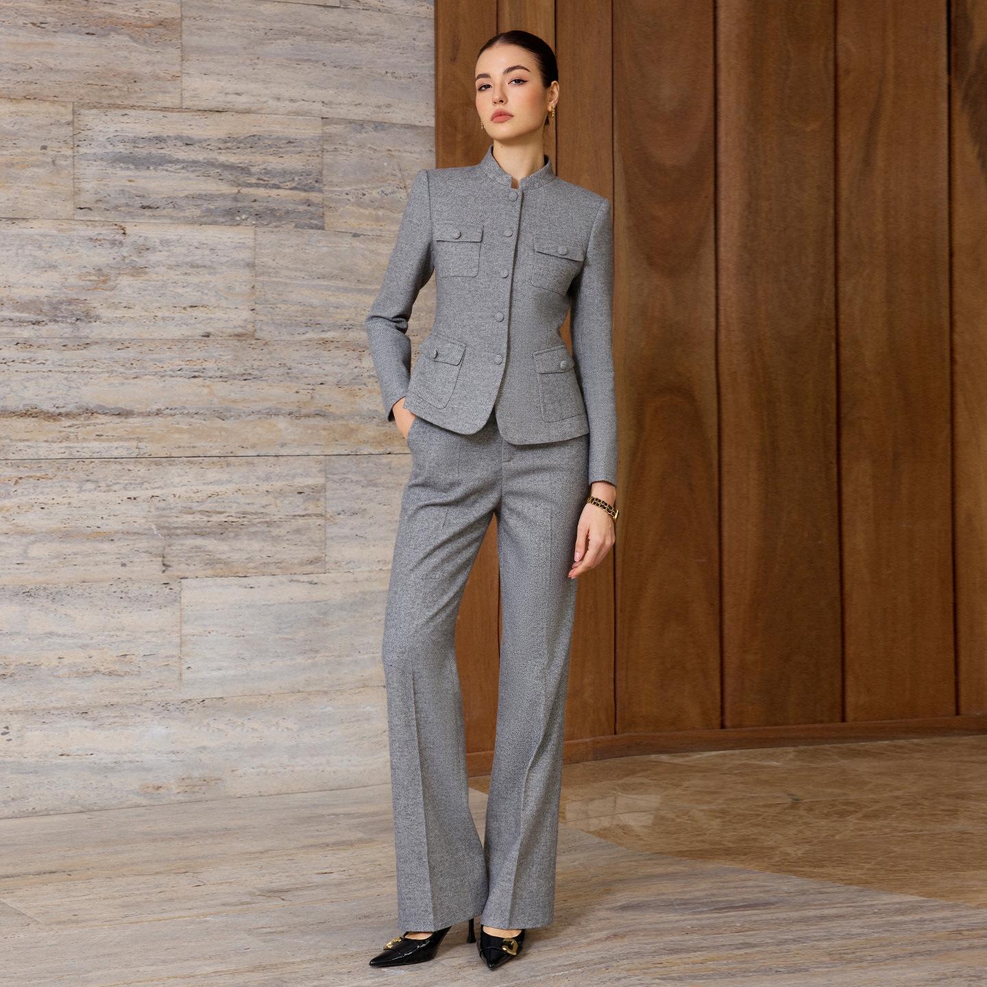 Women s Slim Fit Grey Suit Set: Minimalist Autumn/Winter High-End Workwear XXL