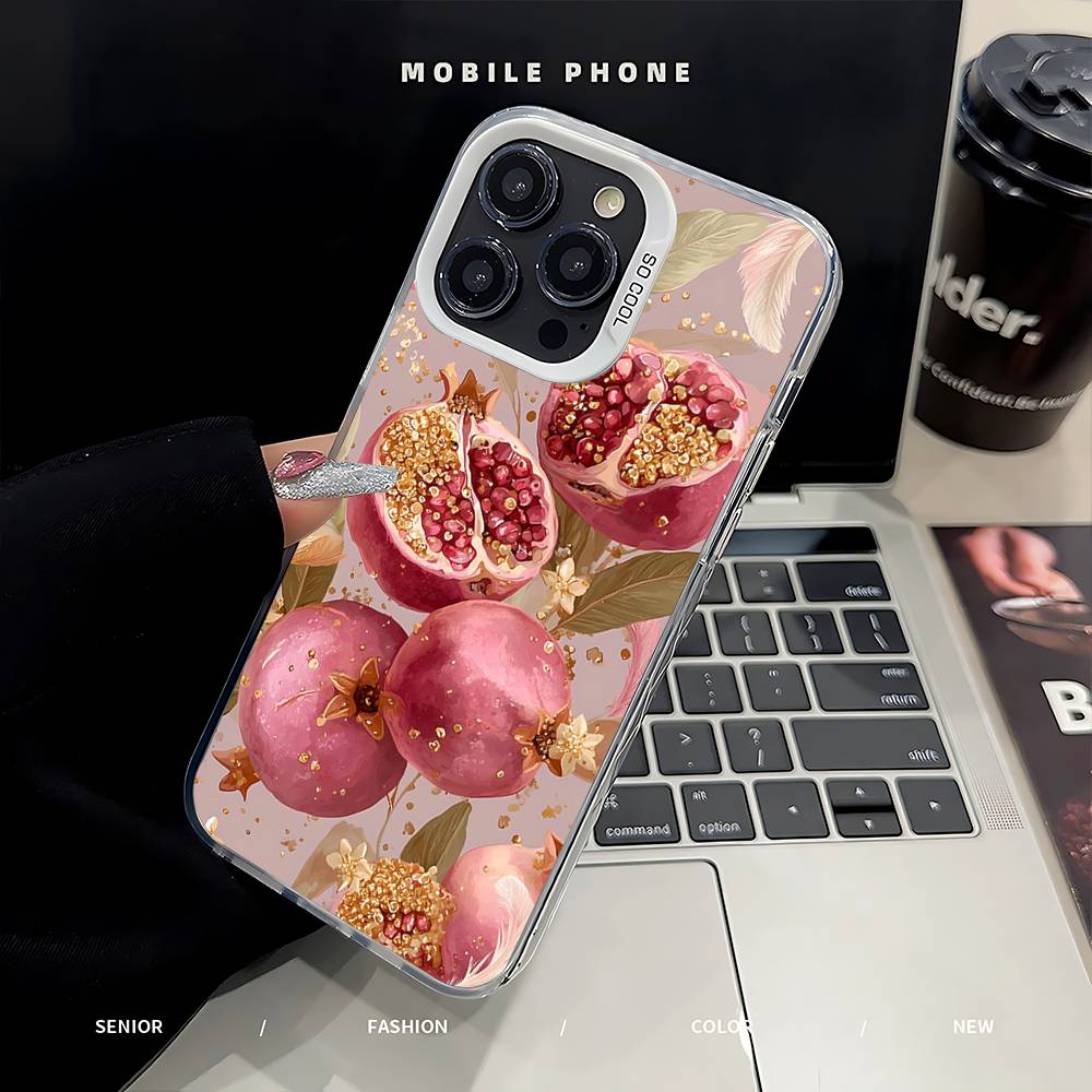 

Fruit Pomegranate Painting Phone Case For iPhone 16,15,14,13,12,11,Pro,Max,Plus,Mini,SE Anti Fall Gray White Matte Hard Bumper iPhone16pro