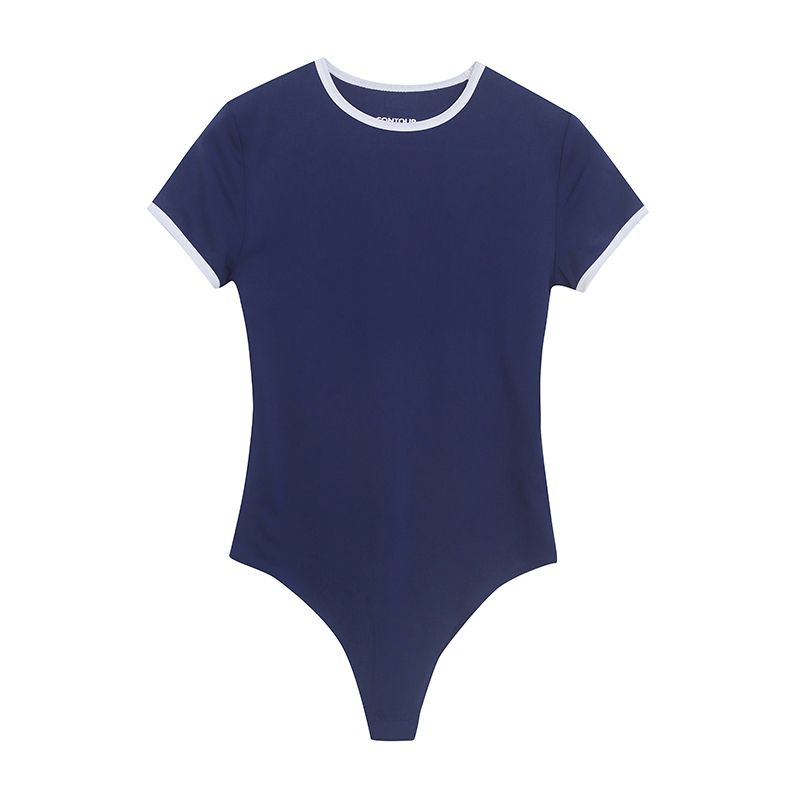 

Экспортный Стрейч Быстросохнущий Влагоотводящий Повседневный Спорт и Фитнес Бег Пилатес Йога Цельный Короткий Рукав Стильный Однотонный Blue S/P