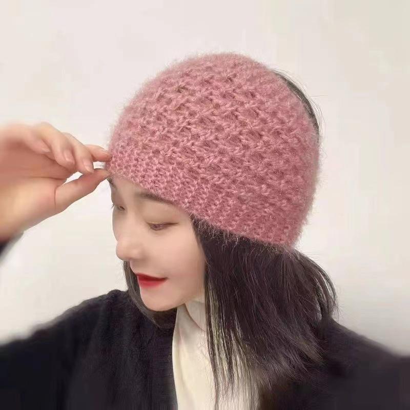 

Женская вязаная повязка на голову: Теплые флисовые шерстяные наушники на осень/зиму, мягкий белый аксессуар для волос розовый