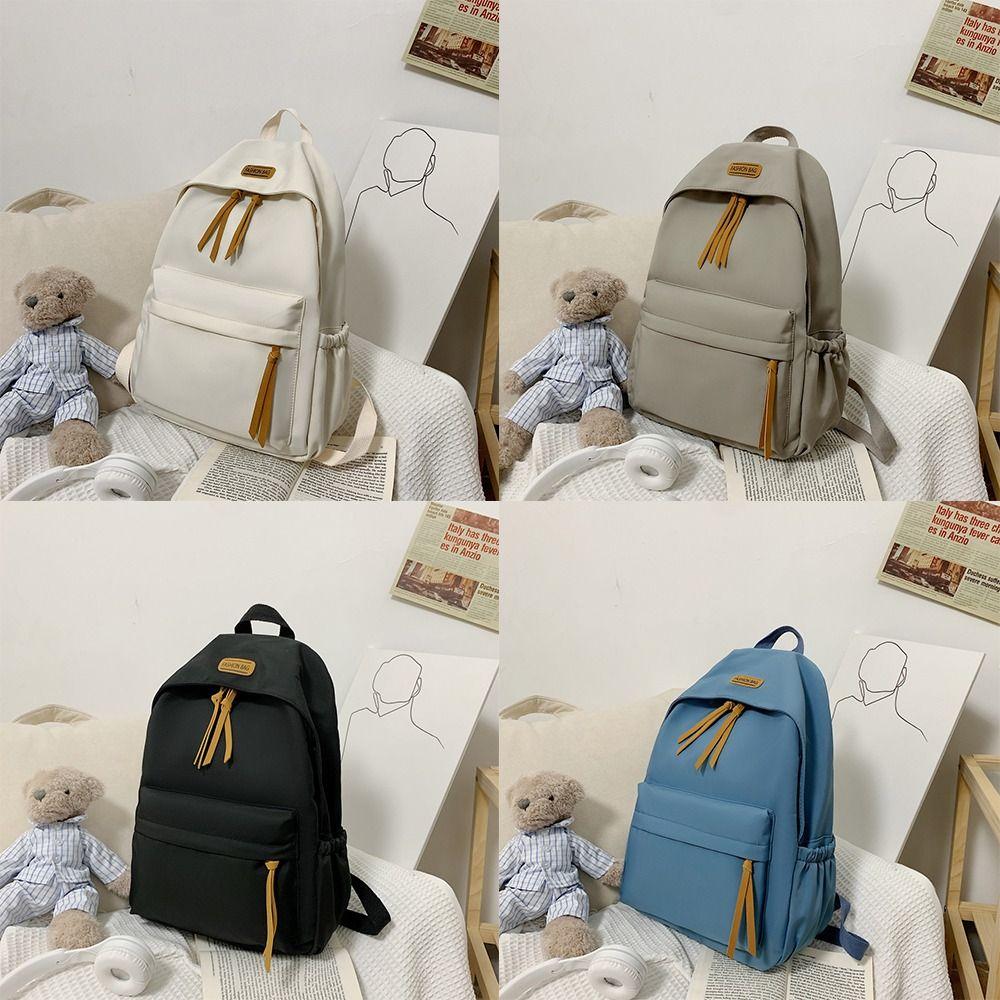 Trendy Nylon Polyester Versatile Backpack White Grey Black Blue Washable School Student Backpack Computer Bag Women Men