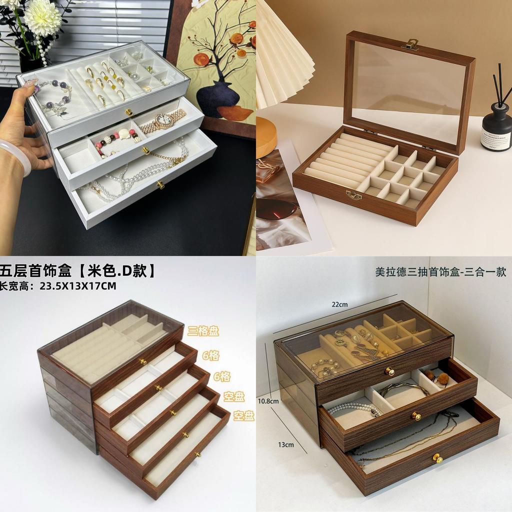 Walnut Jewelry Box With Multiple Compartments For Earrings Necklaces And Rings Gift For Women