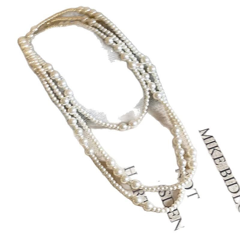 Multi-Layer Stacked Pearl Necklace, Female Foreign Style Fashion Collarbone Chain, Light Luxury High-End Long Sweater Chain