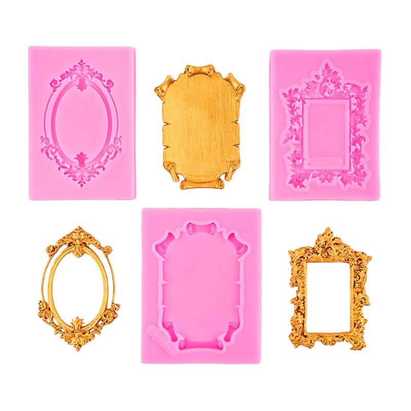 WTEMPO Photo Frame Fondant Molds Kit Picture Frame Silicone Molds Retro Molds for Cake Decorating Cupcake Topper Chocolate Candy Polymer Clay Set of 4