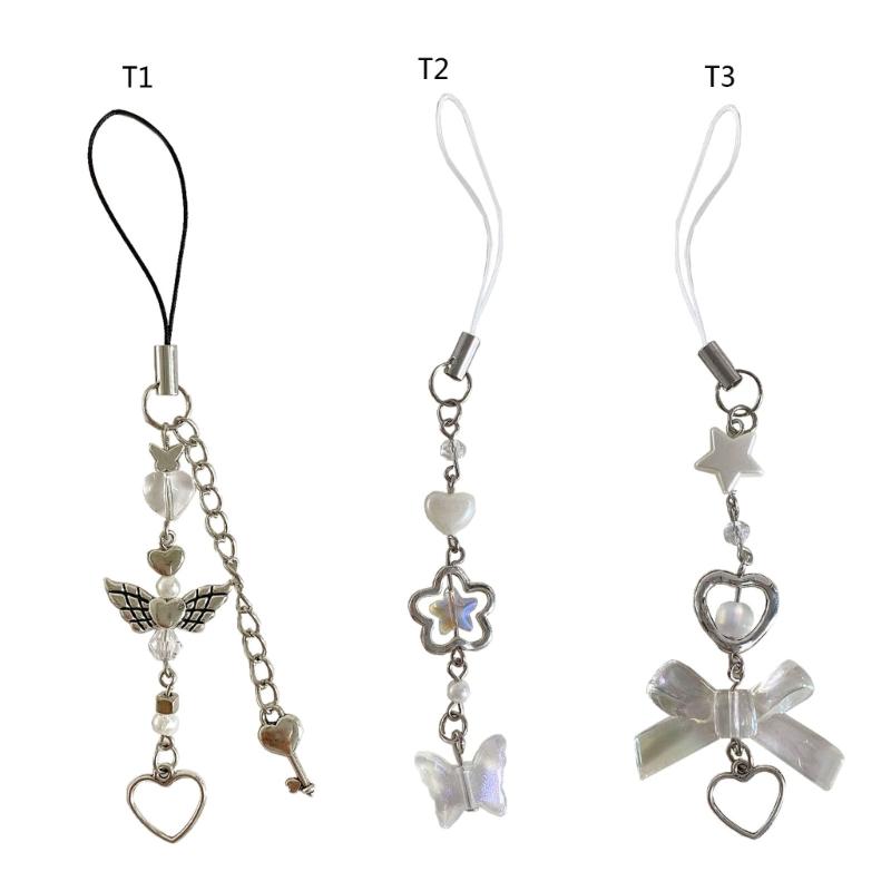 Phone Strap Y2K Phone Charm Keychain Star Bowknot Butterfly Keychain for Women Girls Halloween Handmade Jewelry Ornament