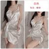 Sexy deep V-fold side strap open placket hip wrap solid color ice silk women's suspender home nightdress