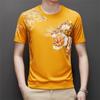 Clothing Men's Ice Silk Short-sleeved T-shirt Summer New National Trend Printed Casual Round Neck Half-sleeved T-shirt Base