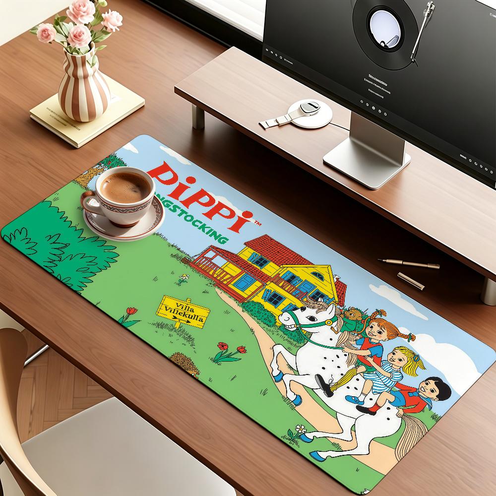 Cartoon P-Pippi Longstocking Mouse Pad Square Office Gaming Desk Mat Waterproof Non-Slip Rubber Decorative
