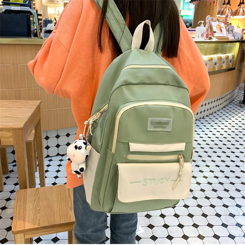 Fashion Contrast Color Women's Backpack Waterproof School Bags For Girls Large Capacity Students Bag Anti-theft School Backpack