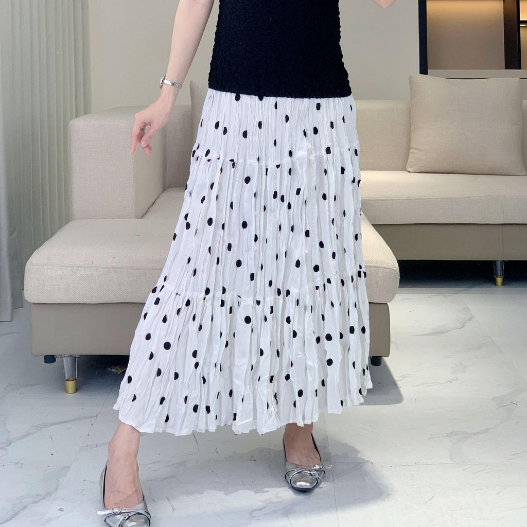 2025 Polka Dot A-line Midi Skirt: Fresh, Sweet, High-waisted, Loose Fit, Hip-covering Long Swing Skirt for Women
