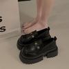 Thick-soled versatile small leather shoes women's 2025 new autumn and winter one-pedal heightening black thick heel with skirt loafer shoes