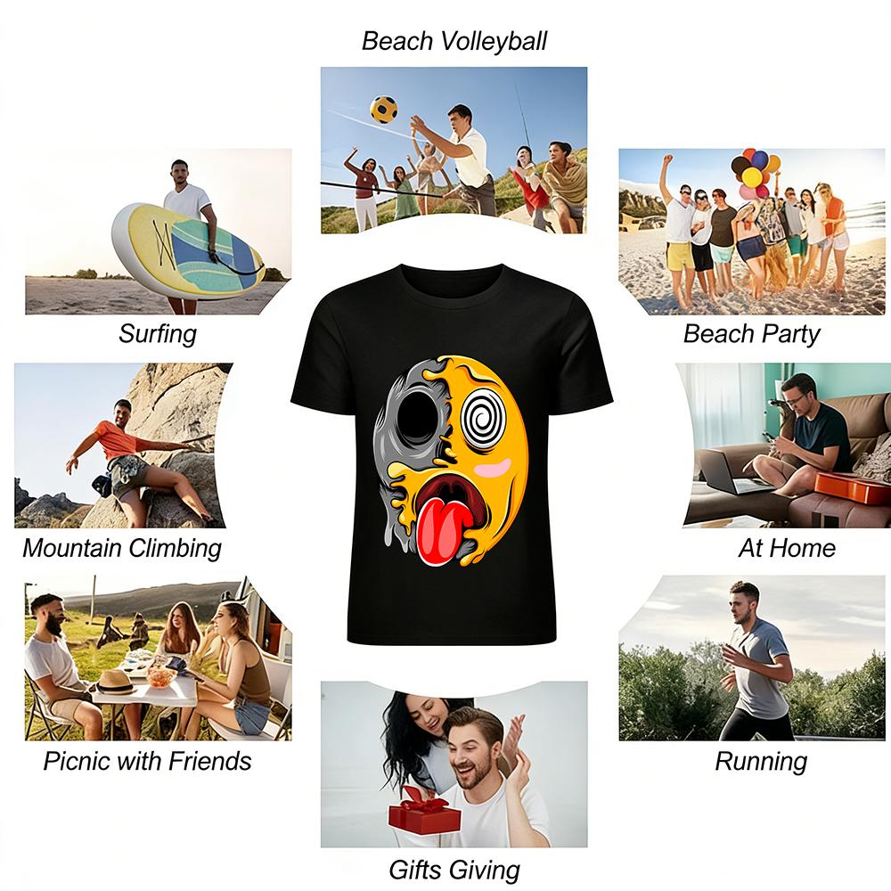 Melting Skull Smile Print Tshirt Trendy Street Style Casual Top Pure cotton T-shirt