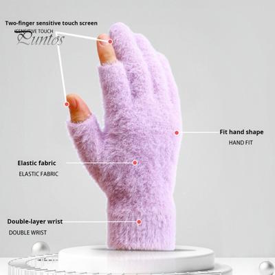 Winter Gloves Thermal Cold Resistance Plush Gloves Knitted Imitation Mink Fur Gloves with Half Finger Design for Autumn Winter Home Outdoor