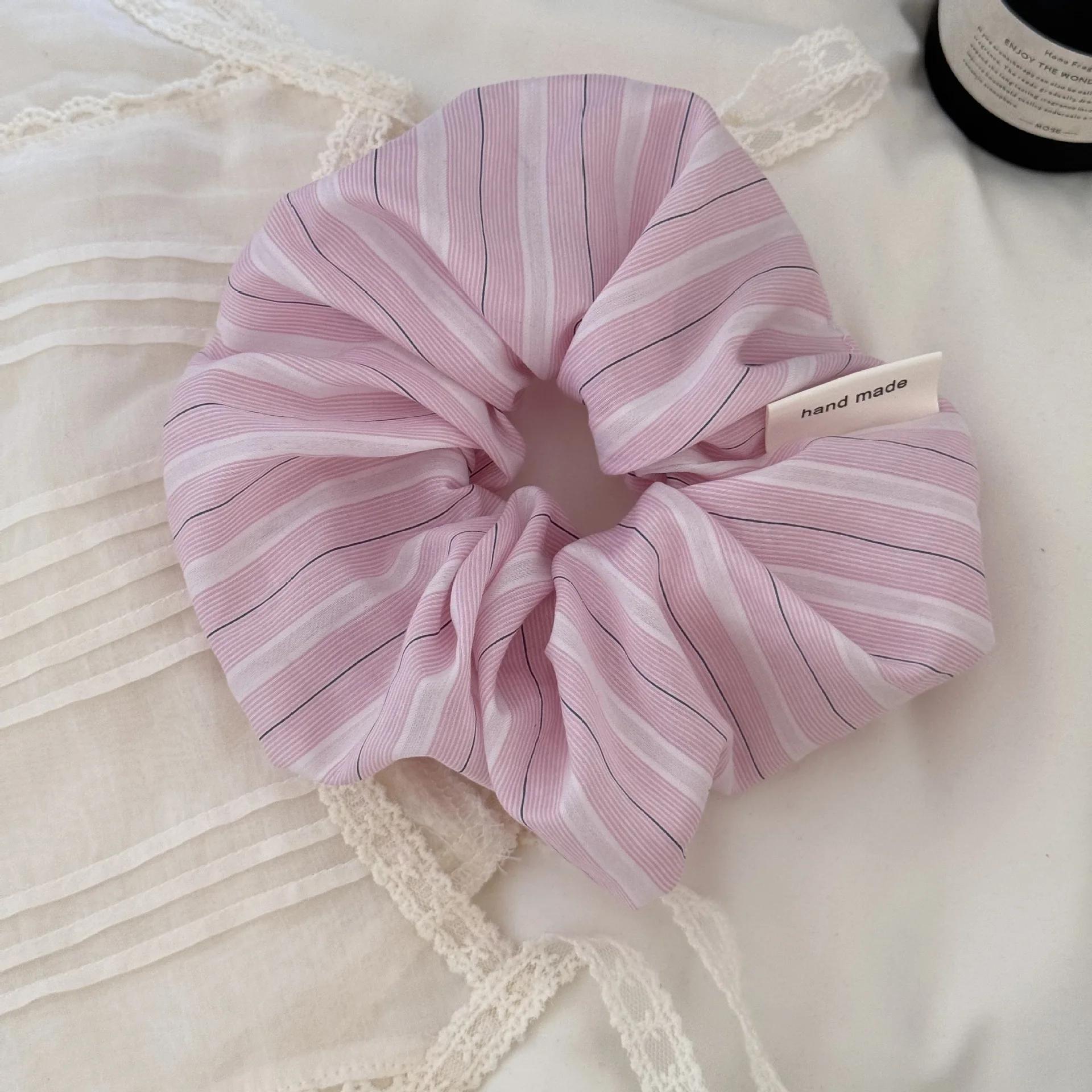 Ladies Scrunchies Cute Large Intestine Hair Ties Korean Striped Puffy Hair Ties Large Fat Intestine Kawaii Hair Ties Girls розовый