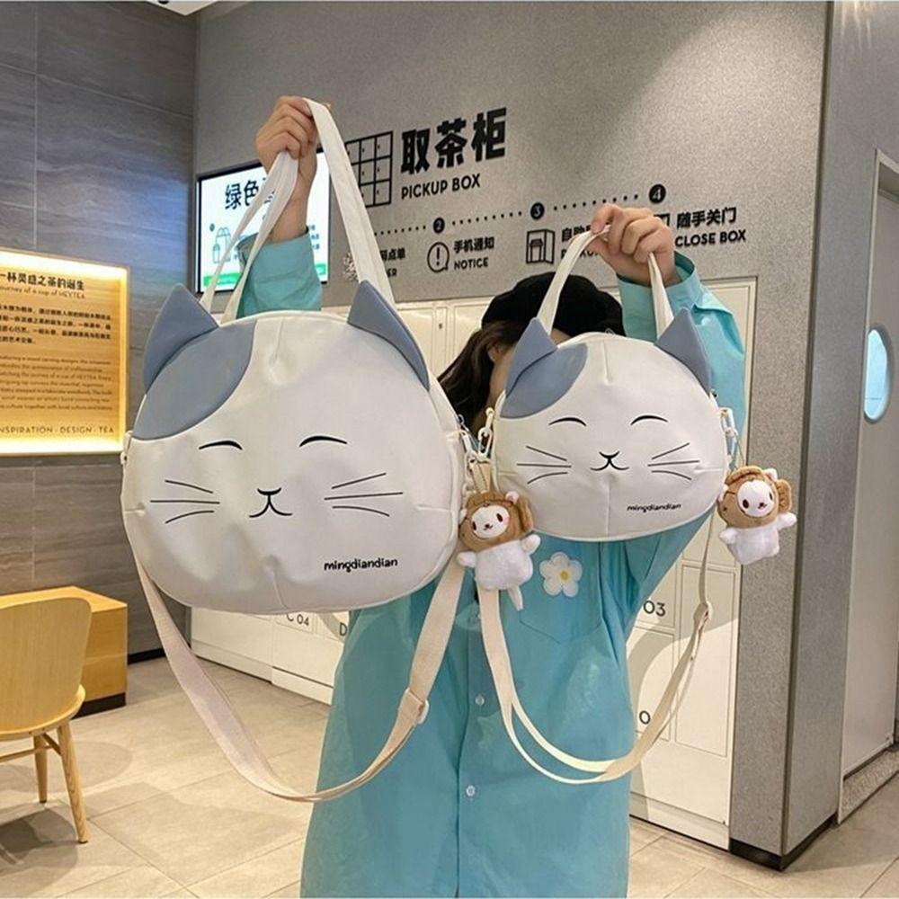 Large Capacity Handbag College Style Crossbody Bag Nylon Prints Cat Messenger Bag  Outdoor