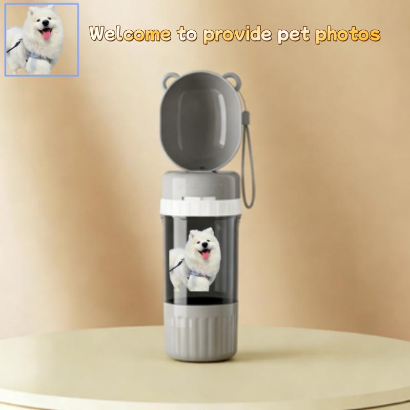 Custom 2 in 1 Portable Dog Water Bottle Pet Water Container with Food Storage Pet Travel Drinking Bowl for Dogs Pet Supplies