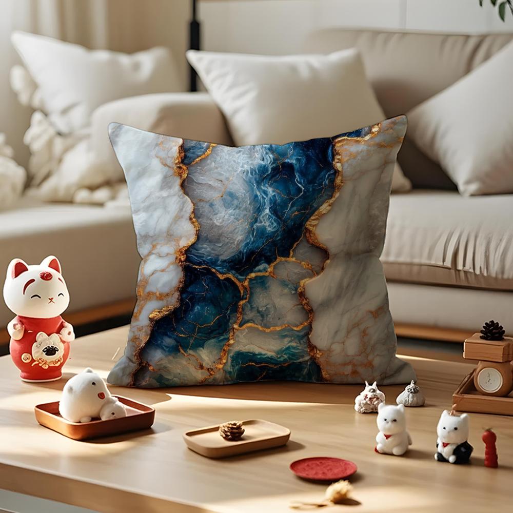 Marble Texture Cushion Cover Anti-dustmite Pillowcase Invisible Zipper Silky Short Plush Sofa Cushion Cover
