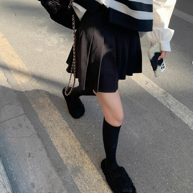 Women High Waist A-Line Pleated Mini Skirt Casual Slim Anti Chafe Liner Skirt For Spring Summer Autumn Daily Wear