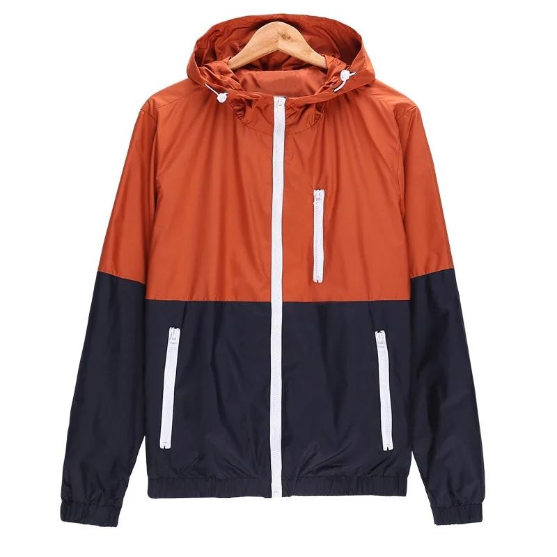 Mens Casual Spring Lightweight Jacket Hooded Clashing Zipper Jacket