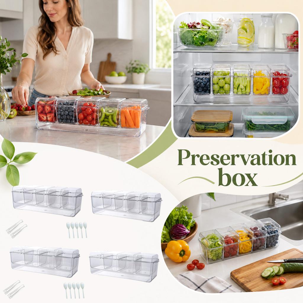 Storage Container with Dividers, Bento Lunch Box for Sliced , Portable Plastic for Kitchen