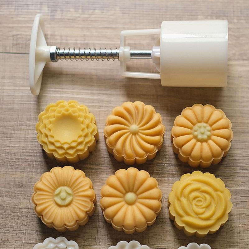 Midautumn Festival Chrysanthemum Cutter Moon Cake Mould Set for Cake Cookie
