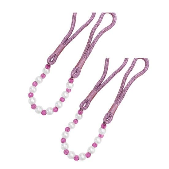 2Pcs Curtain Tiebacks with Pearls, Handmade Decorative Curtain Holdbacks Rope, Outdoor Farmhouse Tie Backs for Curtains, Curtain Holders for Drapes