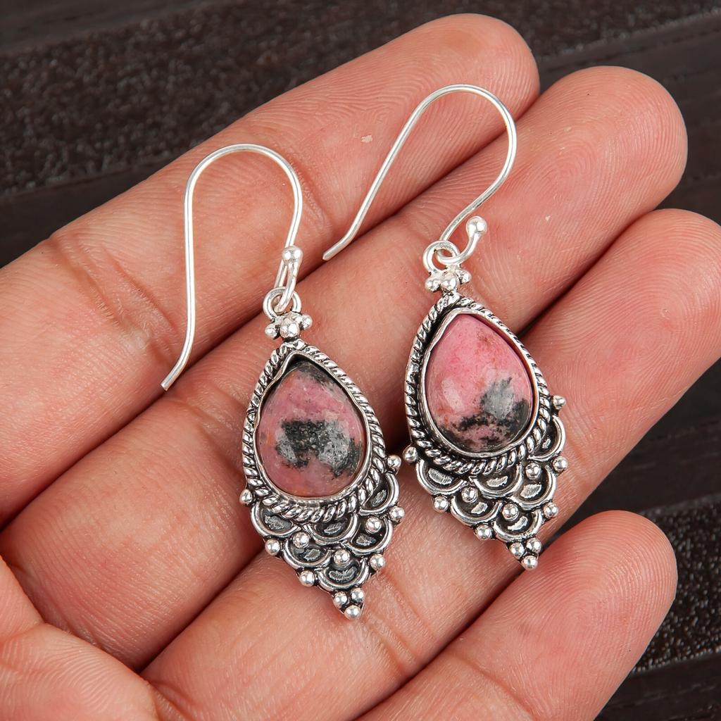 Black Rhodonite Gemstone 925 Sterling Silver Jewelry Earrings Anniversary Gift EE-85-27