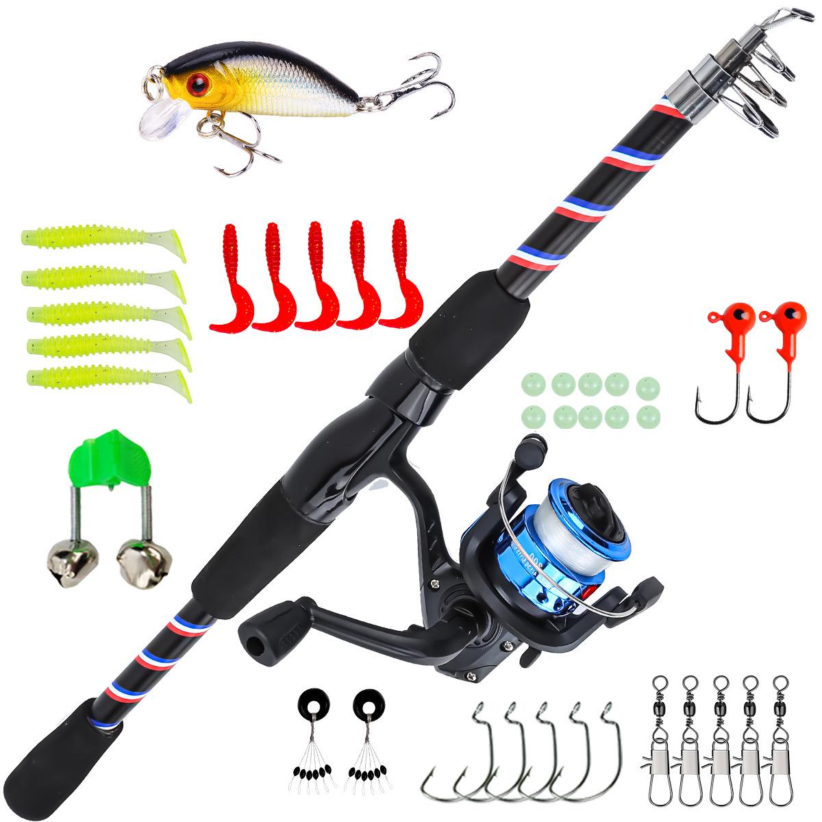 

1.8m Blue, White, Red Striped Fiberglass Lure Rod & Casting Reel Set