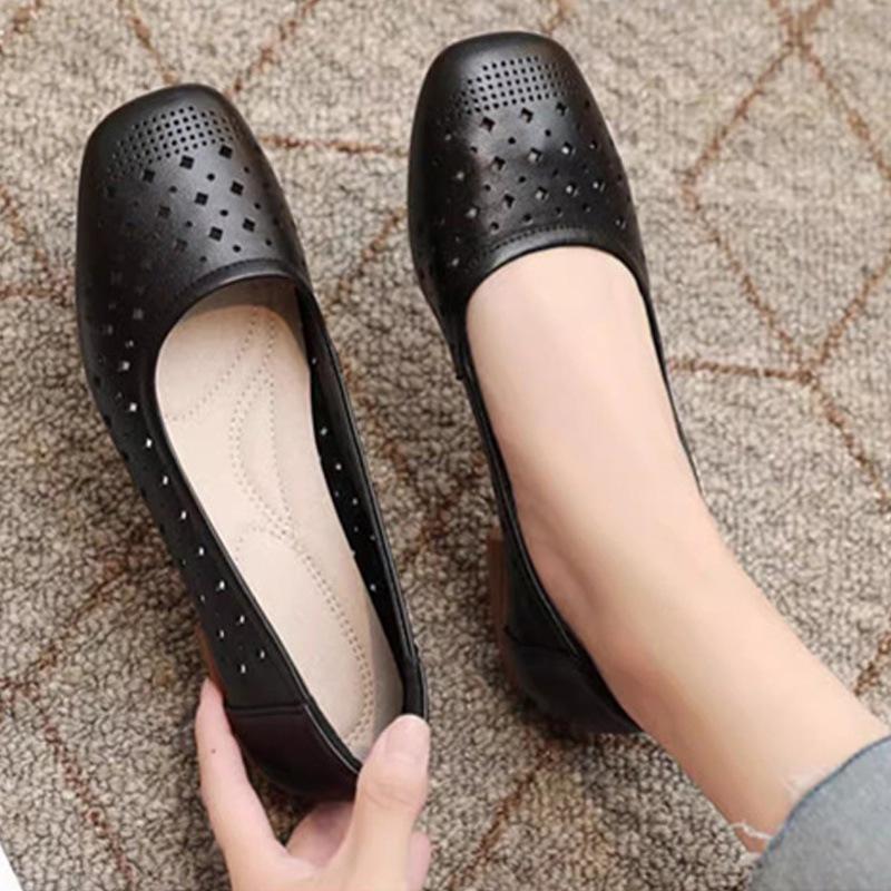 Pantofi de damă cu fund plat, din piele moale, cu fund moale din tendon de vită, cu orificii respirabile, pantofi unici cu orificii, casual, cu fund plat, pentru lucru de asistentă, alb mic