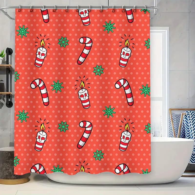 Tu Christmas Shower Curtain Festive Holiday Decor Bathroom Fabric Waterproof Red Green Patterned Backdrop For Tub