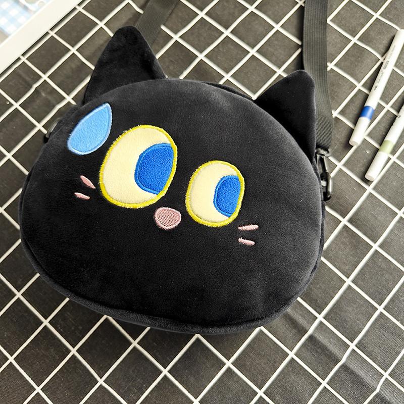 Cute Cartoon Cat Shoulder Bag For Kids Adorable Lightweight Corduroy Crossbody чёрный