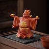 Zisha God of Wealth Tea Pet Figurine - Attracts Wealth & Treasure, Decorates Tea Table, and Grows with Tea; Includes Lid Holder Accessory