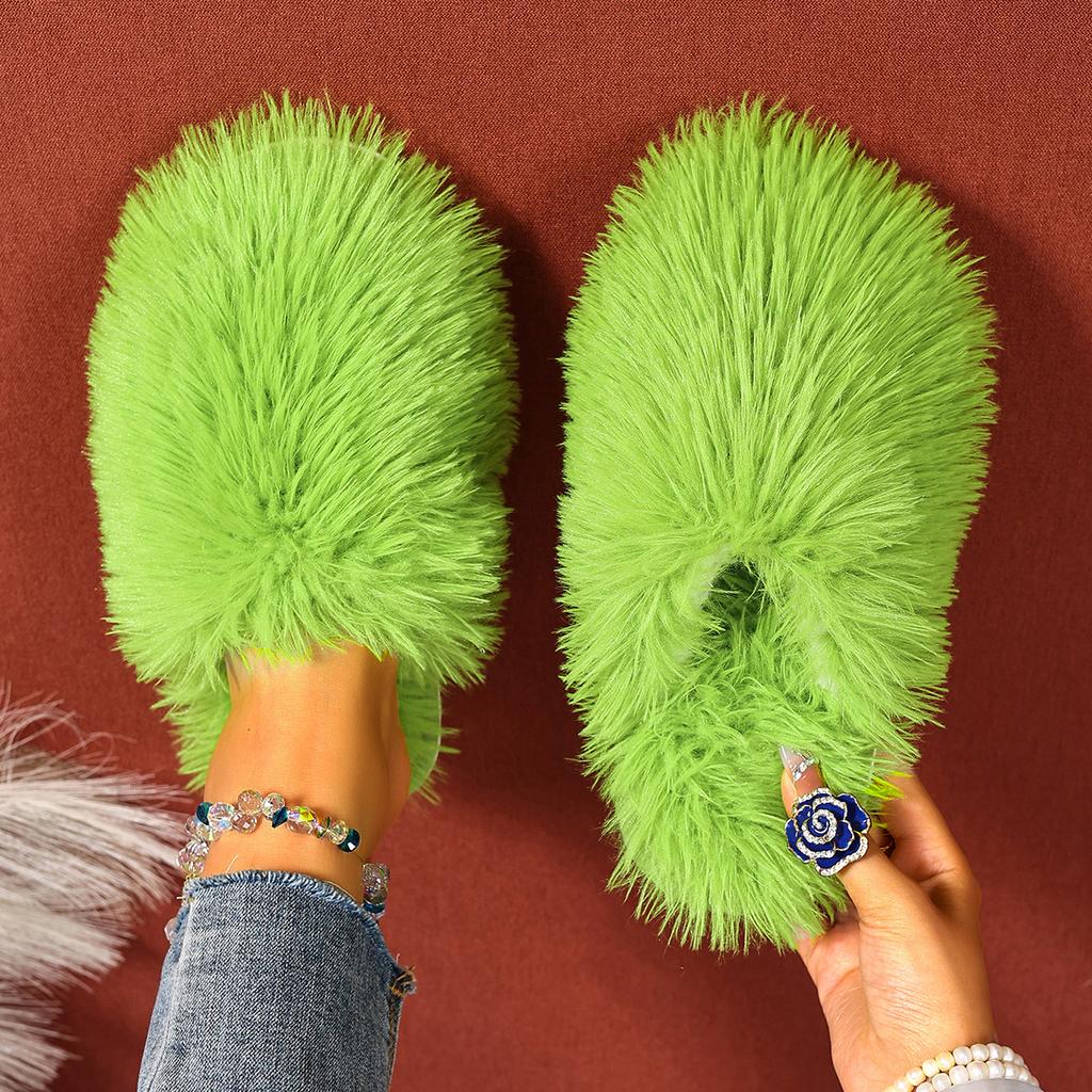 2025 New Women House Slippers Elegant Outdoor Round Toe Shoes Women Luxury Thickened Fluff Fur Slippers Flat Half Slides Woman