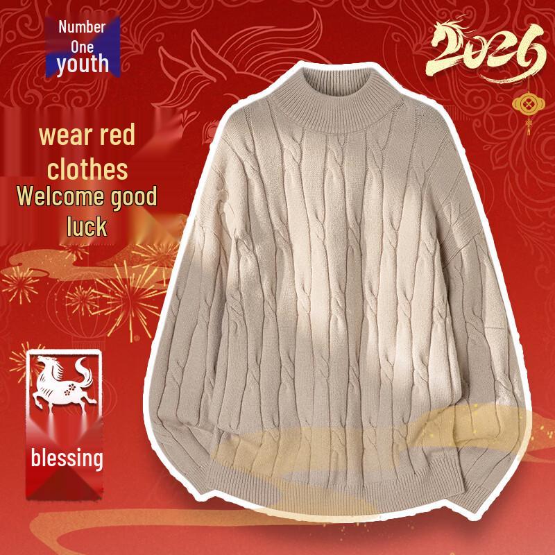 Men s Lunar New Year Half-Turtleneck Pullover Sweater S