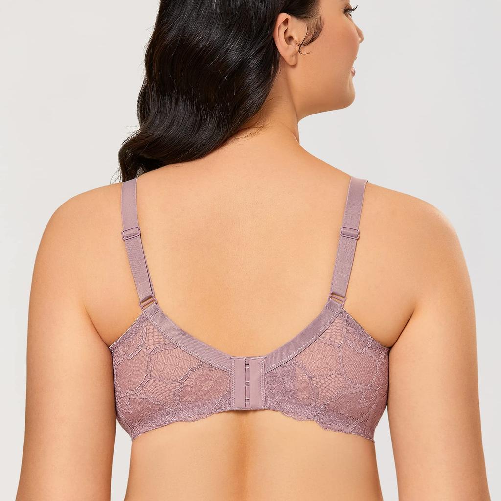 DOBREVA Plus Size Lace Rose F85 Women's See-Through Bra, Sexy, Underwired, Padless, Smaller, Brown,