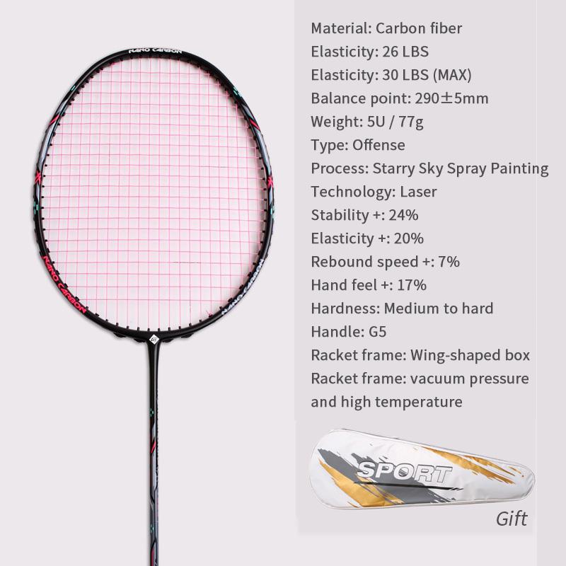 Raquete de badminton 28LBS fibra de carbono homem mulher adulto alta elasticidade durável principal Ataque raquete defesa Nível de competição