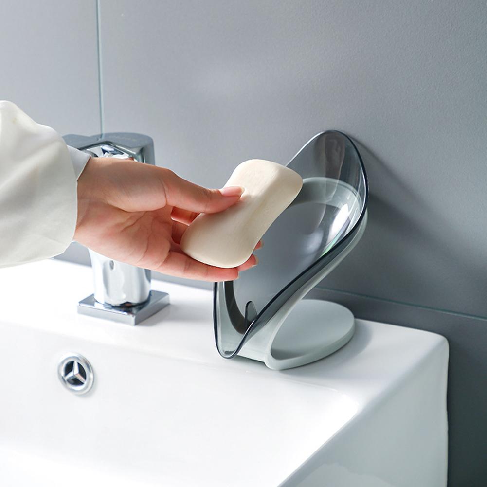 Suction Cup Leaf Soap Dish Box No-Punch Bathroom Shower Soap Dish with Drain Portable Toilet Laundry Soap Holder Basin Tray