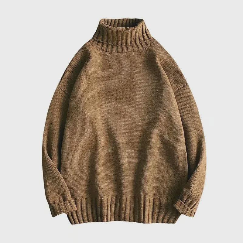 Men's Solid Color Slim Mid-Neck Sweater - Knitted Turtleneck for Autumn/Winter